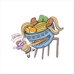 Cartoon Ramen Noodle Monster Posters and Art